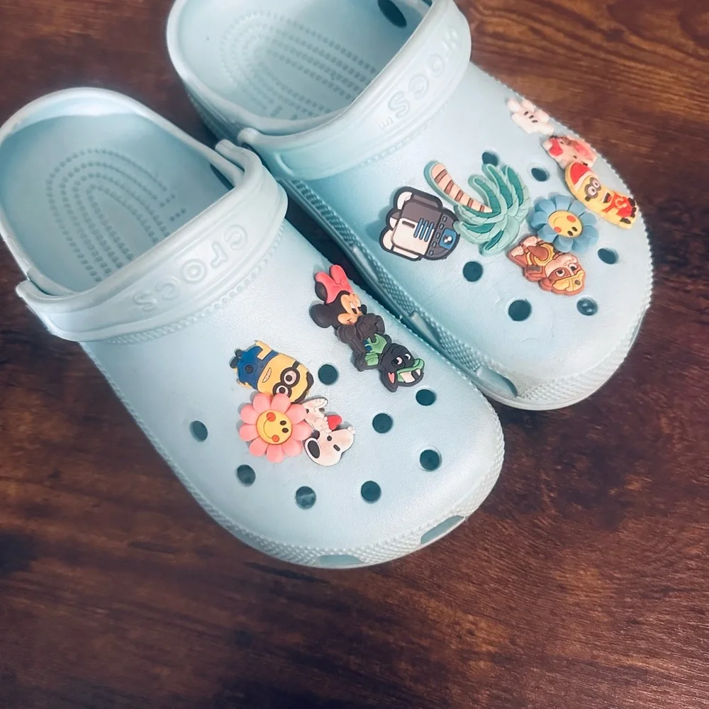 CROCS Kid’s Aqua Blue Water Shoes with Fun Charms